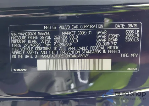 2020 Volvo Xc90 T5 Momentum 7 Passenger from USA, damaged, VIN YV4102CKXL1555160